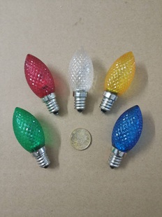 220伏LED水晶款供佛灯装饰灯泡烛型灯泡红白黄绿蓝E12财神灯
