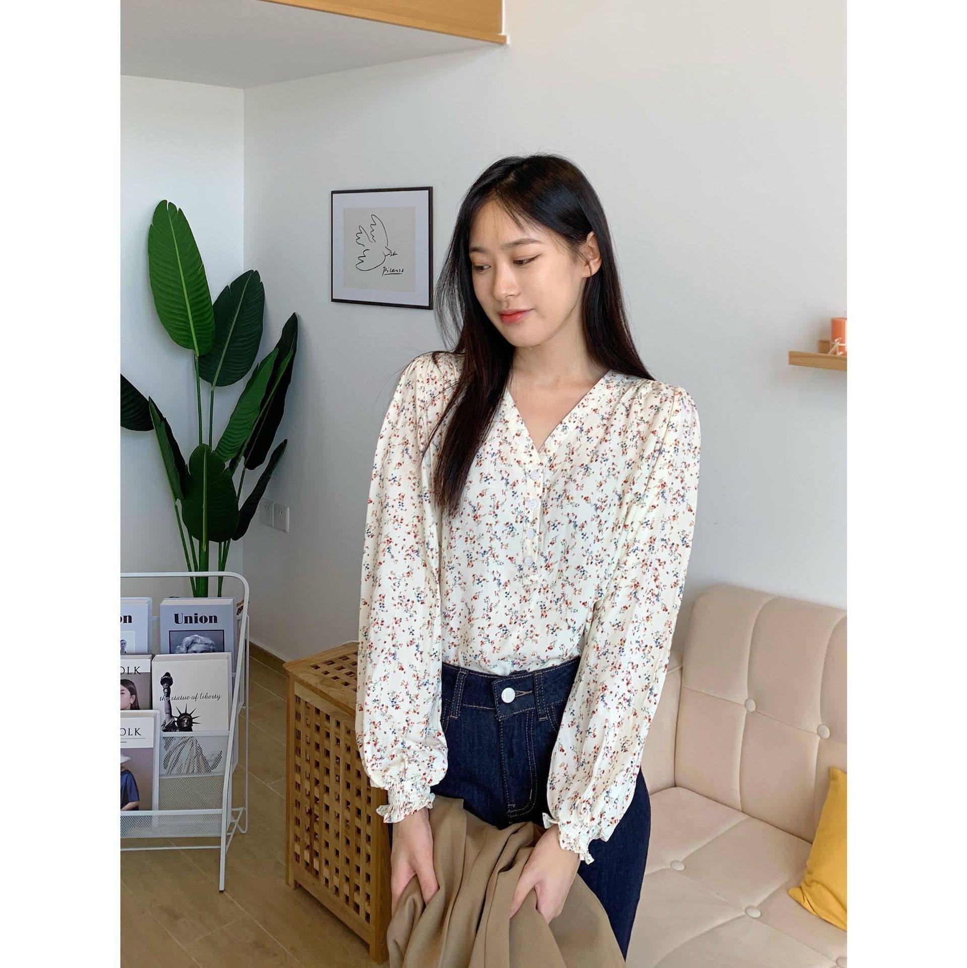 Japan Cooperation Fund!Customer supplied poplin cotton V-neck Japanese Broken flowers Easy Show thin Thin section shirt jacket Autumnin the Women's clothing/Boutique , Shirt  category - from Buy2taobao.com to provide professional Taobao agent buy service