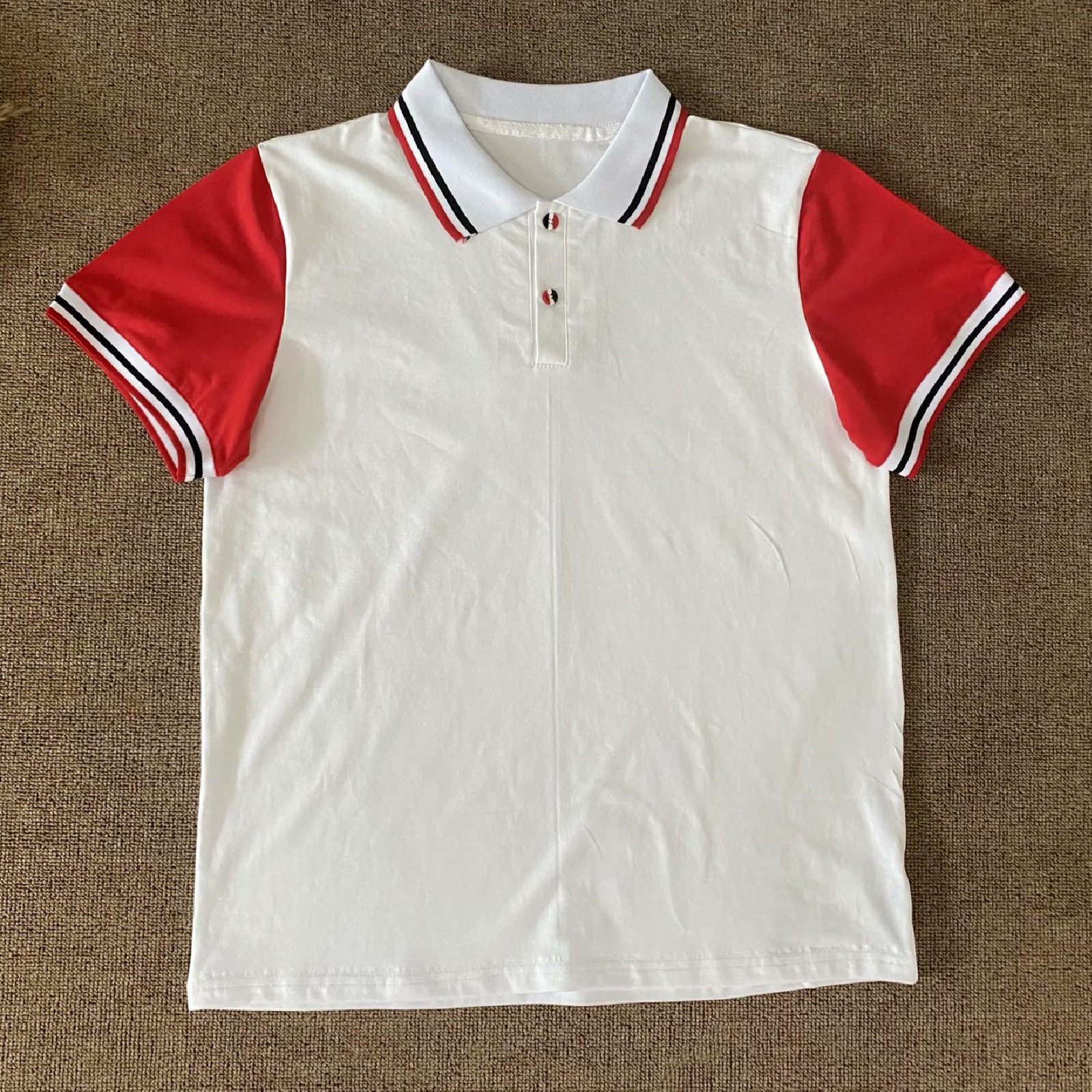 红色纯棉polo领校服可来图定制