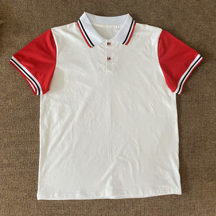 polo领可来图定制 红色拼白色纯棉短袖 中小学生校服夏季 男女短袖