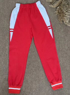 春秋冬季中小学生男女纯棉校服裤红色拼接白色三角校裤舒适运动裤