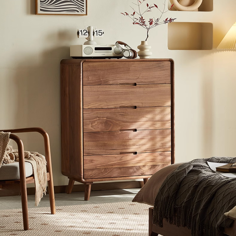 北美黑胡桃木五斗柜简约现代卧室储物柜全实木客厅北欧靠墙收纳柜