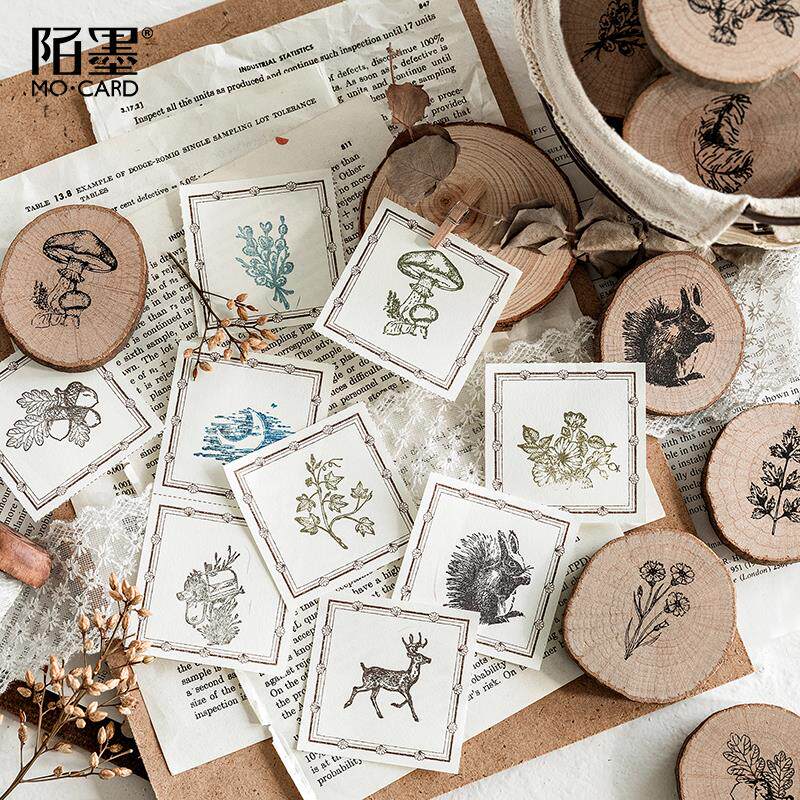 陌墨 圆木片木质印章 森林邮局系列16款 异形动物植物手帐diy印画