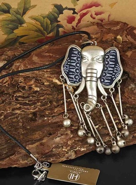 高级小众925纯银象神吊坠项链复古老蜡染复古项链手工纯银项圈