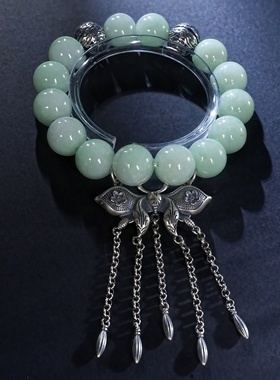原创设计天然翡翠圆珠手链小众复古个性流苏滴流手串男女同款