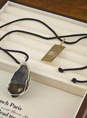 天然黑碧玺吊坠项链女款锁骨链