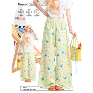 小众街头轻薄裤 多巴胺阔腿裤 子 女美式 NERESUM卡通海星满印休闲裤