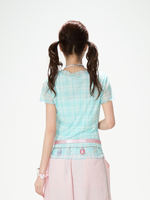 NERESUM soft and cute little cat mesh short-sleeved T-shirt for women, dopamine Y2K subculture youthful top thumbnail 8