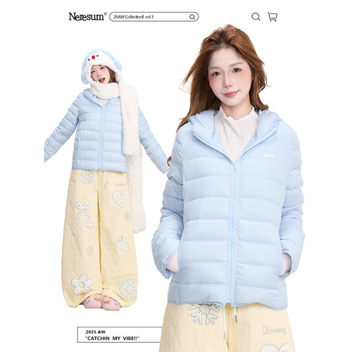 NERESUM小熊耳朵连帽排骨羽绒服