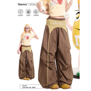 小众显瘦阔腿裤 NERESUM复古美式 女褶皱设计感休闲裤 裤 叠穿工装