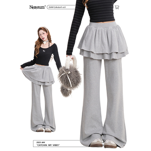 女复古直筒显瘦跳舞休闲百搭微喇裤 NERESUM美式 屁帘假两件卫裤