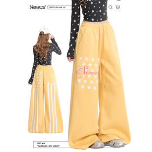 NERESUM星星条纹印花卫裤女美式高街宽松阔腿裤潮牌垂感休闲长裤
