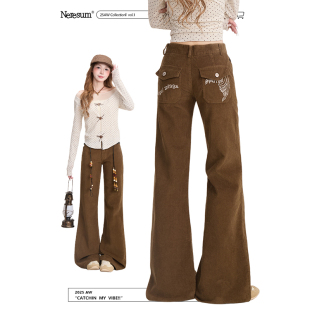 显瘦通勤阔腿长裤 NERESUM美式 美拉德修身 女新款 复古灯芯绒微喇裤