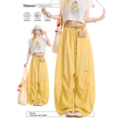 垂感慵懒宽松直筒裤 NERESUM亮黄色格子裤 女夏季 新款 子工装 阔腿裤