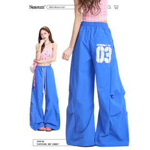 运动宽松休闲弯刀裤 潮牌褶皱伞兵裤 子女美式 NERESUM克莱因蓝色裤