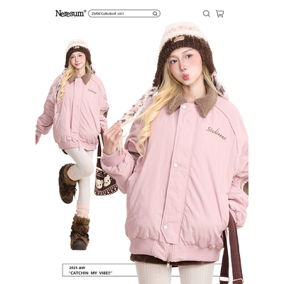 NERESUM美式复古毛领棉服外套