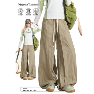 宽松休闲伞兵裤 NERESUM美式 女潮牌高街设计感抽绳直筒裤 裤 工装