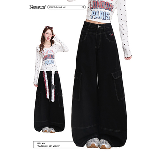 子潮牌宽松阔腿裤 NERESUM美式 裤 女明线多口袋水洗工装 复古牛仔裤