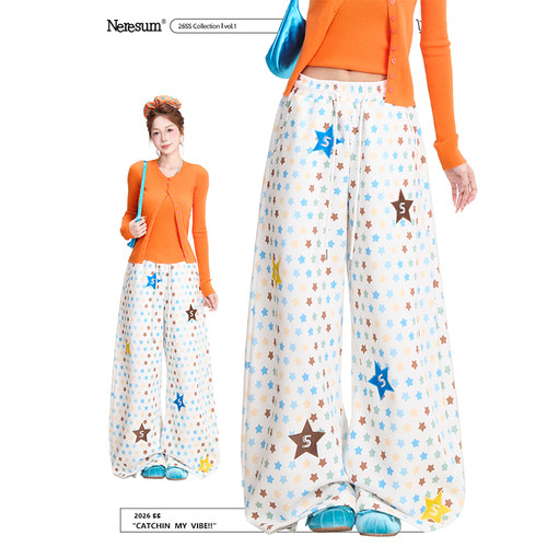 NERESUM多巴胺星星弯刀裤子女亚文化穿搭阔腿裤宽松垂感休闲裤