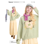 NERESUM苹果提花圆领毛衣女秋冬新款 慵懒风减龄保暖套头针织衫