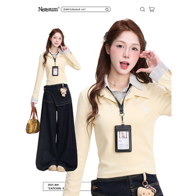 NERESUM韩系条纹拼接假两件长袖