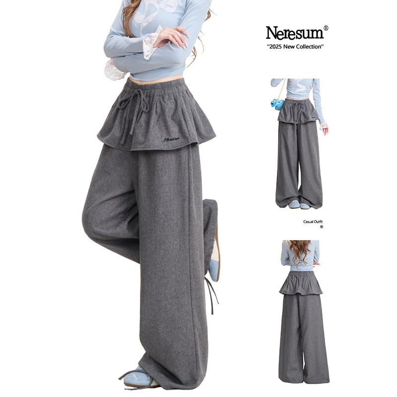 NERESUM美式屁帘假两件卫裤女秋冬新款垂感直筒裤百搭阔腿休闲裤,女装/女士精品,休闲裤,淘宝优惠券,粉丝福利购,淘宝优惠卷