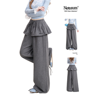 百搭阔腿休闲裤 NERESUM美式 垂感直筒裤 女秋冬新款 屁帘假两件卫裤