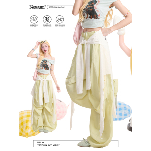 垂感显瘦休闲裤 复古潮牌街舞阔腿裤 子 屁帘褶皱伞兵裤 NERESUM美式