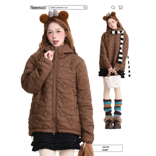 NERESUM星星印痕排骨连帽棉衣女冬季潮牌宽松加厚保暖棉服外套