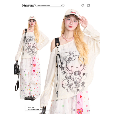 NERESUM凯蒂猫印花斜肩吊带长袖