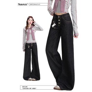 宽松显瘦百搭阔腿裤 NERESUM美式 潮牌水洗喇叭裤 女新款 复古牛仔裤