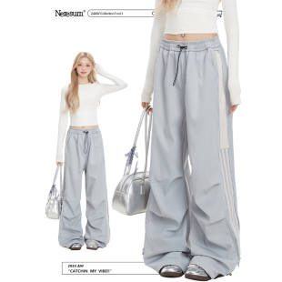 侧边条纹工装 子速干阔腿休闲裤 裤 ins慵懒直筒裤 女夏季 NERESUM美式