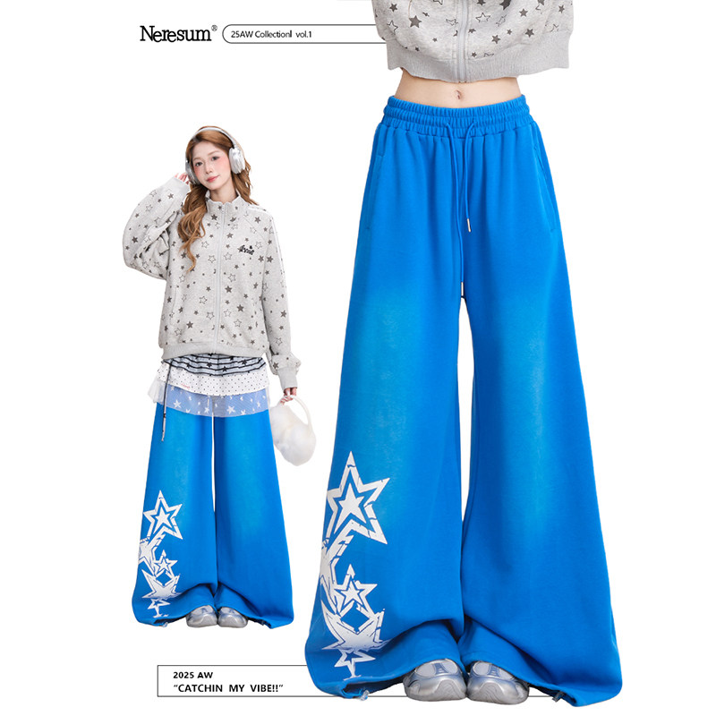 NERESUM美式五角星印花卫裤女潮牌跳舞弯刀裤宽松阔腿休闲裤,女装/女士精品,卫裤,淘宝优惠券,粉丝福利购,淘宝优惠卷