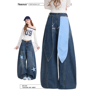 显瘦宽松阔腿裤 NERESUM星星装 解构设计感弯刀裤 女美式 饰牛仔裤