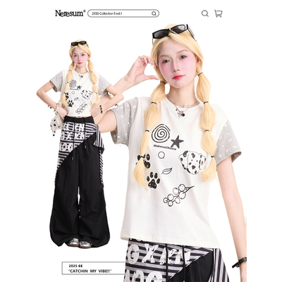 NERESUM斑点狗印花撞色短袖