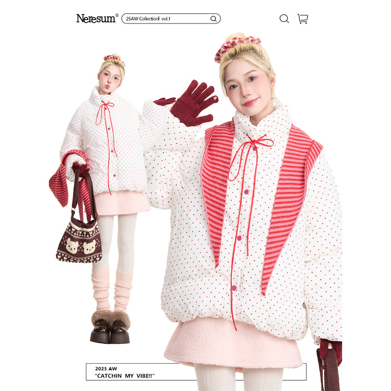NERESUM韩系满印波点立领棉服外套女甜美宽松冬季保暖棉衣面包服,女装/女士精品,棉衣/棉服,淘宝优惠券,粉丝福利购,淘宝优惠卷