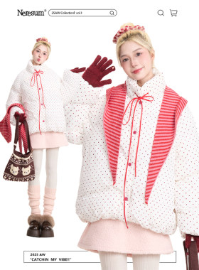 NERESUM韩系满印波点立领棉服
