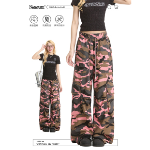 复古街头多口袋显瘦直筒裤 NERESUM裤 美式 裤 子女潮牌户外迷彩工装