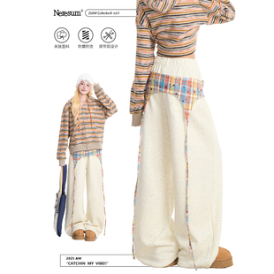 垂感休闲长裤 设计感慵懒直筒裤 女美式 NERESUM星星格纹叠穿卫裤