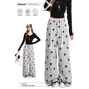 慵懒百搭休闲裤 NERESUM星星满印直筒卫裤 潮牌阔腿裤 美式 女秋季