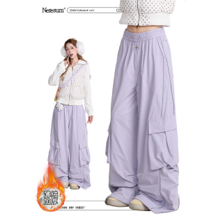 裤 多口袋运动阔腿裤 女冬季 子美式 户外反光条加厚裤 NERESUM工装