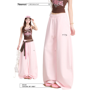 垂感跳舞宽松阔腿裤 NERESUM粉色卫裤 新款 弯刀休闲裤 女潮牌美式