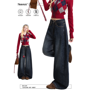 子秋冬复古水洗牛仔裤 宽松拖地裤 女美式 新款 垂感阔腿裤 NERESUM裤
