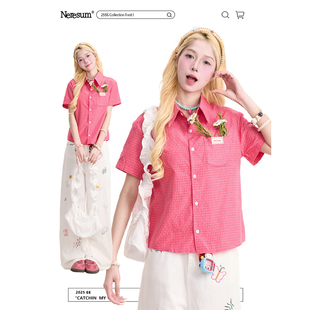 显白文艺修身 NERESUM学院风格 女复古潮牌新款 衬衫 小众衬衣 子短袖