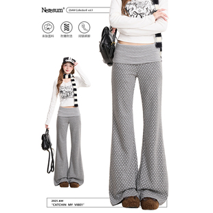 NERESUM波点满印微喇裤子女卫裤美式复古辣妹高腰显瘦修身休闲裤