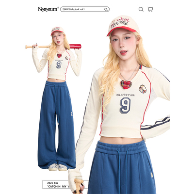 NERESUM美式复古条纹撞色长袖