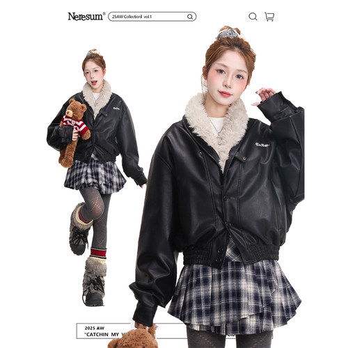 NERESUM美式座山雕皮衣棉服