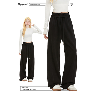 潮牌宽松直筒抽绳显瘦休闲运动裤 卫裤 子女百搭黑色美式 NERESUM裤