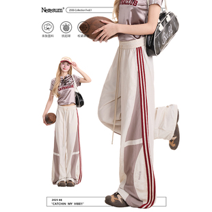 宽松休闲裤 NERESUM美式 女户外运动速干直筒裤 裤 复古条纹撞色工装