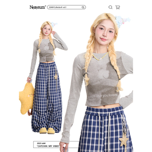 甜酷显瘦短款 美式 打底上衣 T恤女早秋新款 NERESUM卡通小熊印花长袖